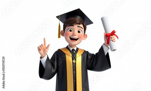 Happy Graduate: 3D Render of a Joyful Boy Celebrating Graduation