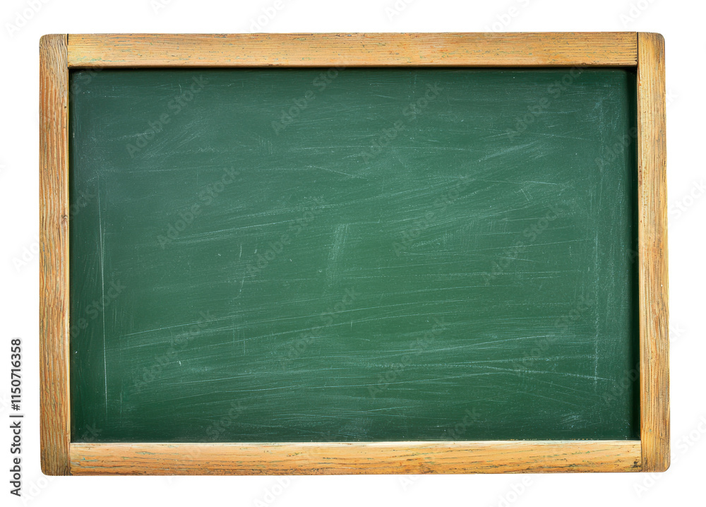 An empty green chalkboard with a wooden frame, isolated on transparent background. Perfect for educational design themes An empty green chalkboard with a wooden frame, isolated on transparent background. Perfect for educational design themes