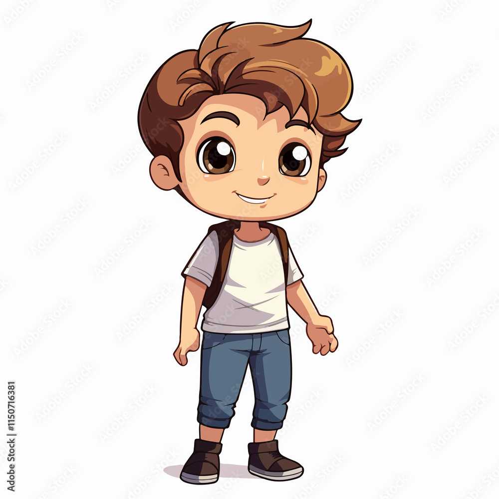 Cute Cartoon Boy Standing Icon: Child Character Isolated Design Vector Cute Cartoon Boy Standing Icon: Child Character Isolated Design Vector