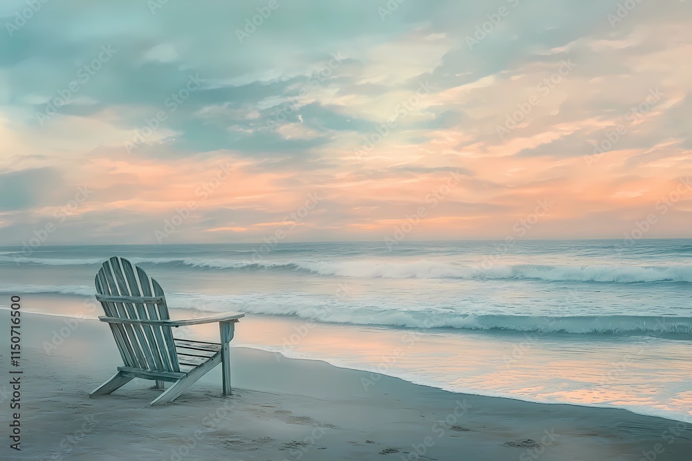 Soothing scene of beach and a lonely chair Soothing scene of beach and a lonely chair