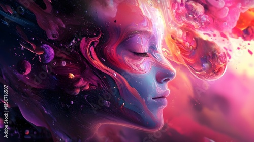 Bright and spectacular image of the face of a young beautiful stylish woman as a finished product or as a graphic resource for your best projects
