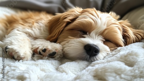 Cozy dog sleeping peacefully on a soft blanket in a comfortable indoor setting