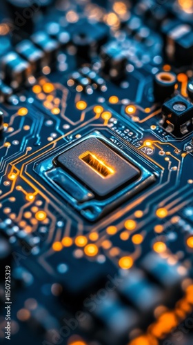 Close-up view of a microprocessor on a printed circuit board highlighting int...