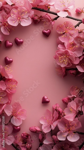 Pink floral arrangement with hearts creates a romantic atmosphere for special...