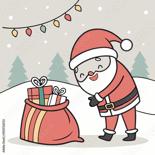 Père Noël en costume de fête rouge et chapeau debout près d'un sac rempli de cadeaux bonne année joyeux Noël concept de célébration des vacances