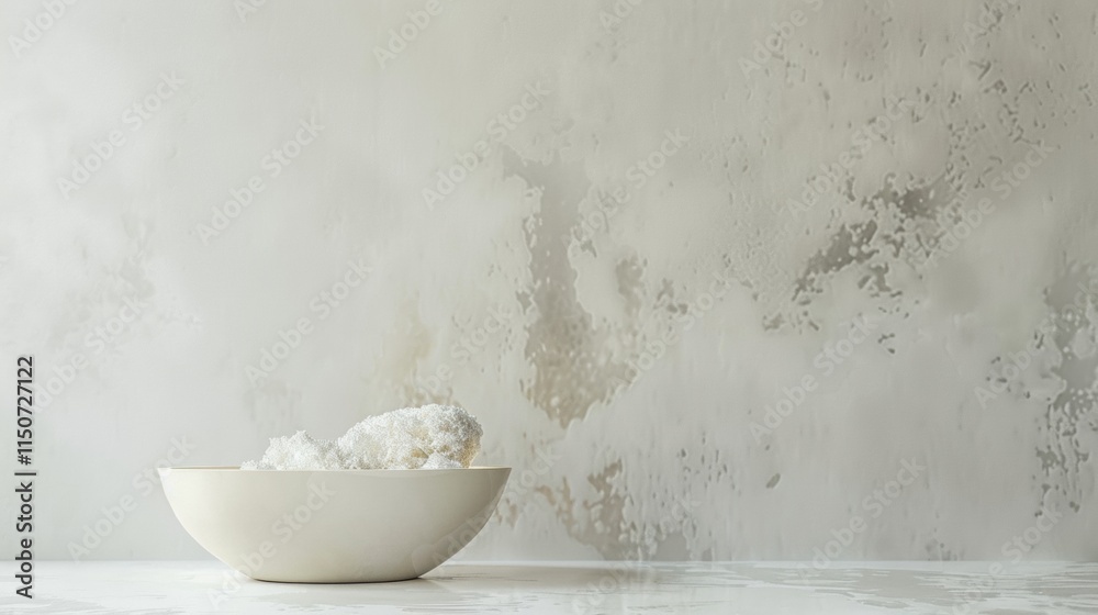 Minimalist white ceramic bowl on a textured surface Minimalist white ceramic bowl on a textured surface