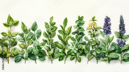 Wallpaper Mural Fresh Botanical Illustrations of Various Green Foliage and Plants Torontodigital.ca