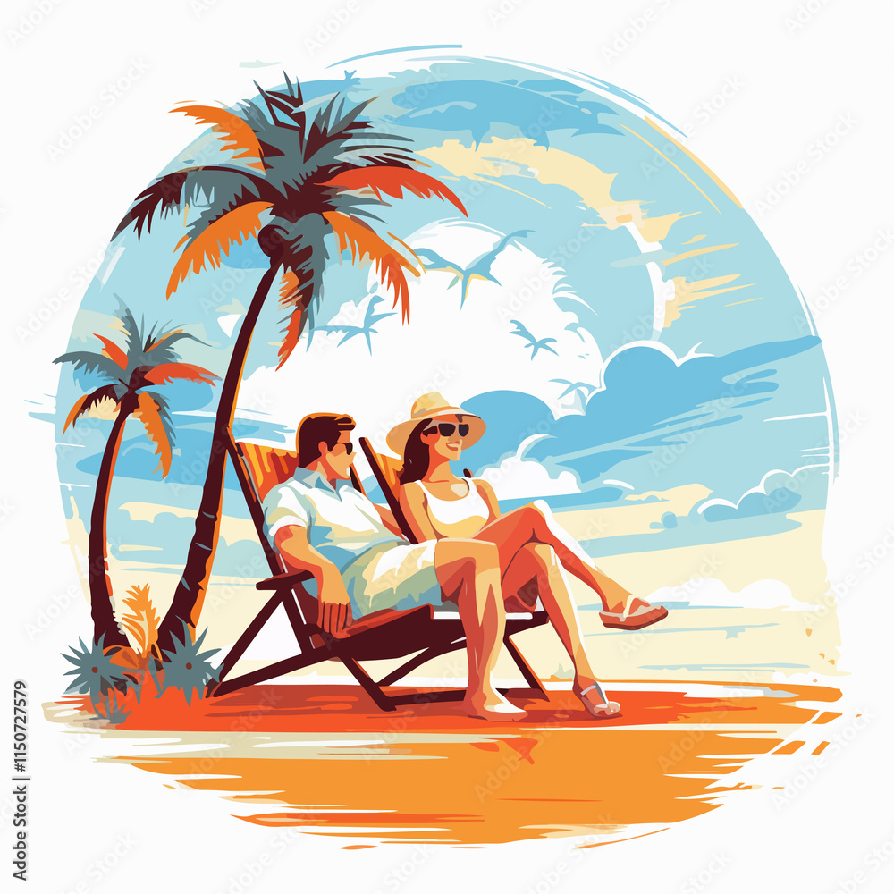 Happy young couple enjoying summer outdoor leisure activities - Stock Vector illustration Happy young couple enjoying summer outdoor leisure activities - Stock Vector illustration