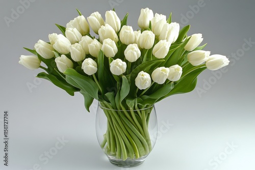 Elegant bouquet of white tulips in a clear glass vase showcasing natural beauty