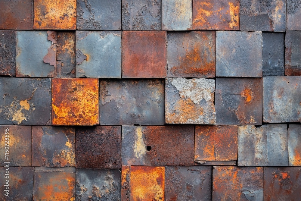 Rustic metal texture showing a mixture of rust and dark hues in a contemporary setting of layered panels Rustic metal texture showing a mixture of rust and dark hues in a contemporary setting of layered panels