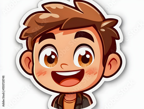 Cheerful cartoon boy character with brown hair and expressive eyes enjoying a playful moment