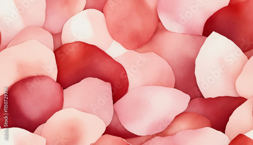Soft watercolor petals in shades of pink and red, artistic floral background, copy space