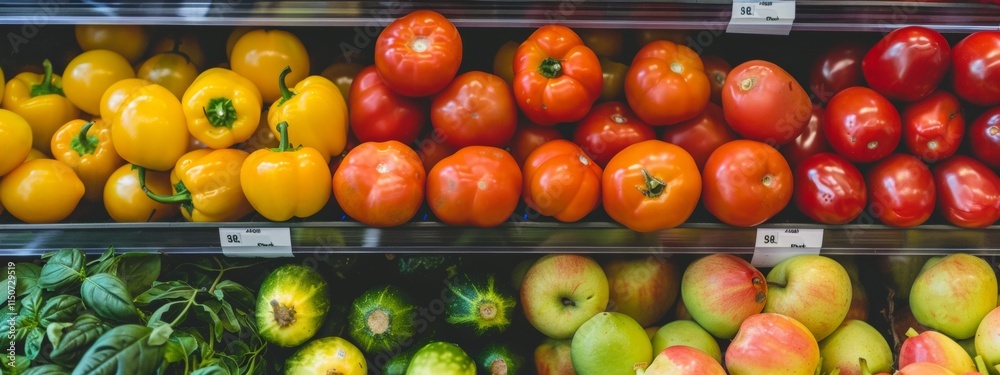 Fresh produce neatly displayed in a grocery store Fresh produce neatly displayed in a grocery store
