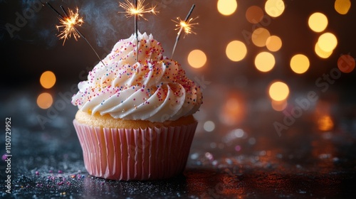 Celebrate with a sparkling cupcake adorned with festive candles and colorful ...