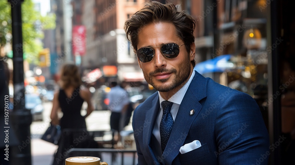 Handsome man in suit and sunglasses outdoors. Handsome man in suit and sunglasses outdoors.