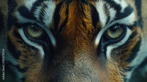 Intense gaze of a tiger showcasing powerful features in natural environment a...