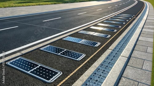 Energygenerating panels integrated into asphalt design. photo