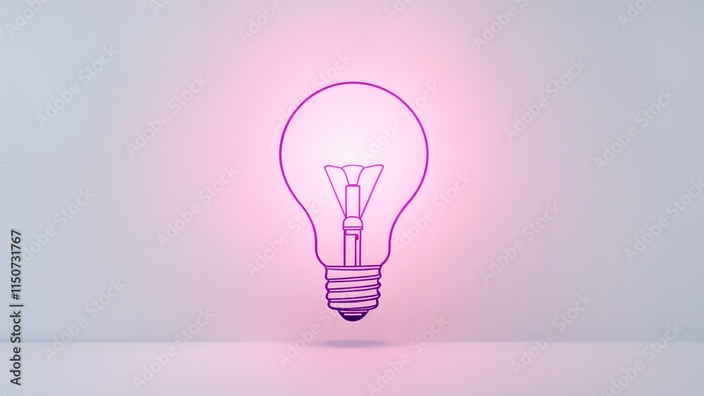 A thin, continuous line forming the outline of a lightbulb, with a small, soft pink glow radiating upward. on a clean, white background with pastel pink accents. A thin, continuous line forming the outline of a lightbulb, with a small, soft pink glow radiating upward. on a clean, white background with pastel pink accents.