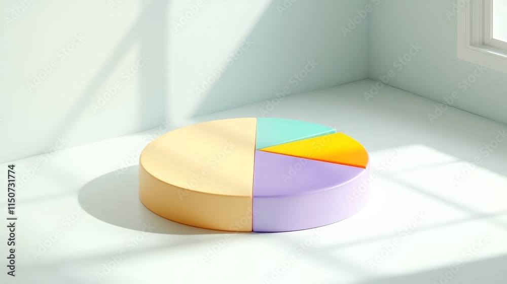 Fototapeta premium Colorful Pie Chart on White Surface with Natural Light and Shadows