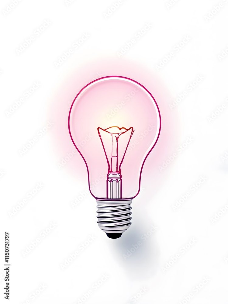 A thin, continuous line forming the outline of a lightbulb, with a small, soft pink glow radiating upward. on a clean, white background with pastel pink accents. A thin, continuous line forming the outline of a lightbulb, with a small, soft pink glow radiating upward. on a clean, white background with pastel pink accents.