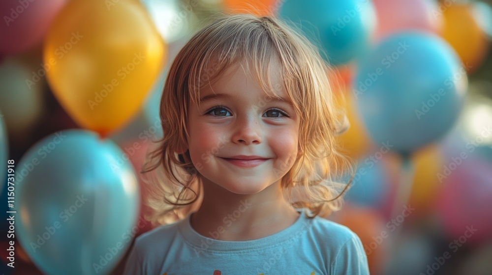 Child enjoying colorful balloons during a lively street festival in the fall season Child enjoying colorful balloons during a lively street festival in the fall season