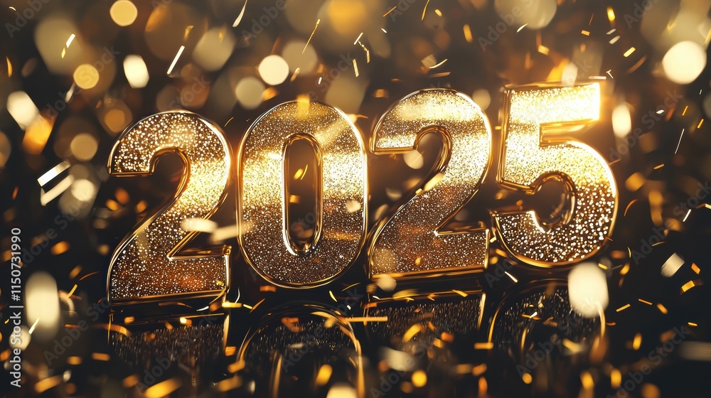 2025 gold embossed text with champagne confetti on gradient background 2025 gold embossed text with champagne confetti on gradient background