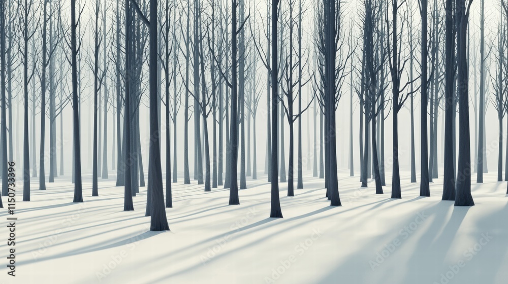 Serene minimalist winter forest shadows on pristine snow Serene minimalist winter forest shadows on pristine snow