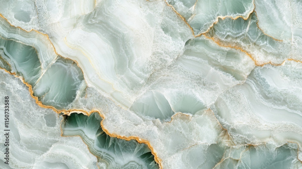 Obraz premium Elegant Abstract Green Onyx Stone Texture with Golden Veins