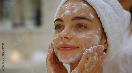 Relaxing facial treatment at a spa for rejuvenation and skincare on a calm af...