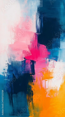 Vibrant abstract painting showcasing dynamic colors and textures in bold brus...