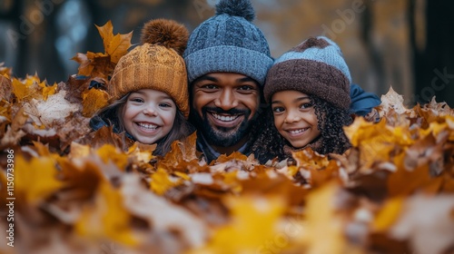 Joyful moments in a golden autumn forest with family enjoying nature together
