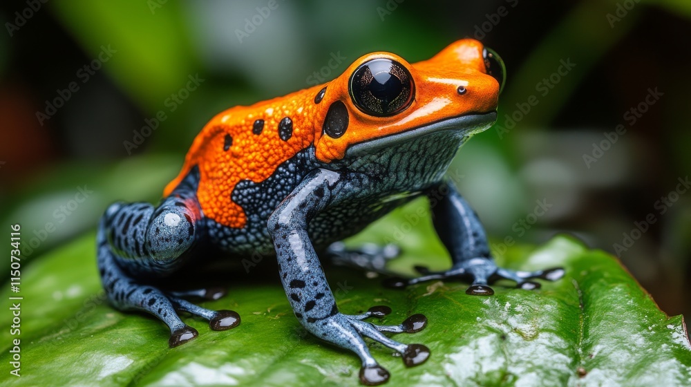 Colorful frog resting on a leaf in a lush tropical environment during daytime Colorful frog resting on a leaf in a lush tropical environment during daytime