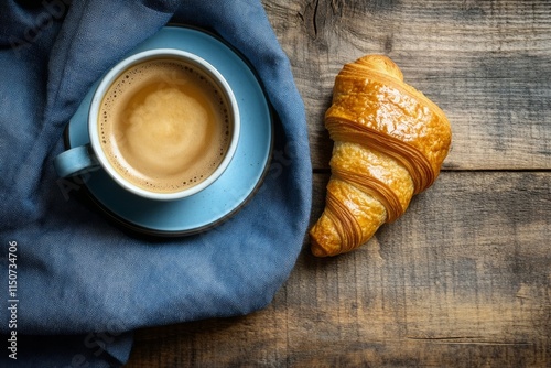Morning coffee and croissant by the window with fresh flowers in a cozy setting