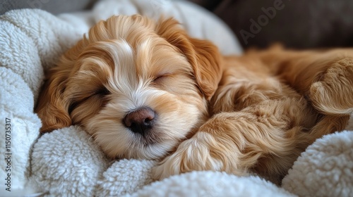 Cozy dog sleeping peacefully on a soft blanket in a comfortable indoor setting