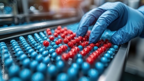 Sorting colorful spheres on a conveyor belt in a production facility