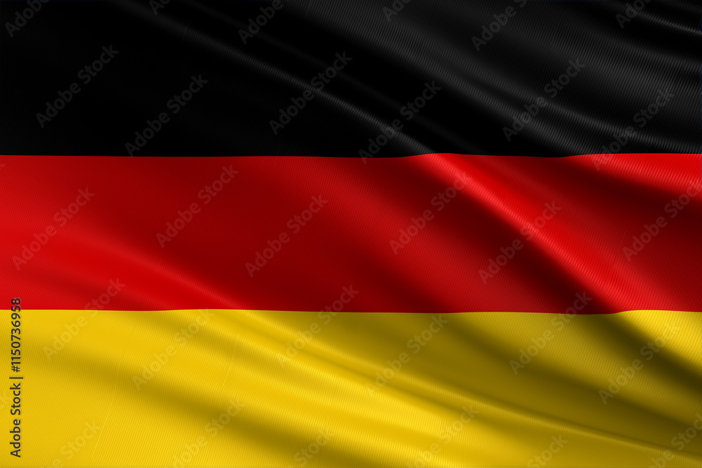 The flag of Germany featuring black, red, and yellow horizontal stripes. The flag of Germany featuring black, red, and yellow horizontal stripes.