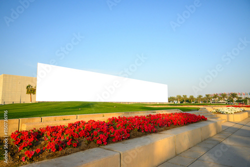 A huge billboard on the side of the street, the inside of which is emptied with white color photo