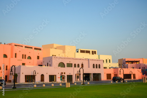 Billede på lærred Colorful houses in the old port area of ​​Doha, Qatar in sunny day