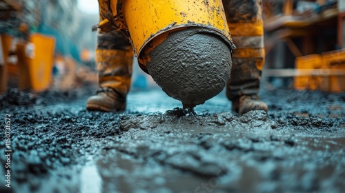 Skilled worker mixing materials at construction site during daylight
