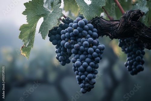 Vineyard with ripe grapes under sunny skies in a picturesque landscape