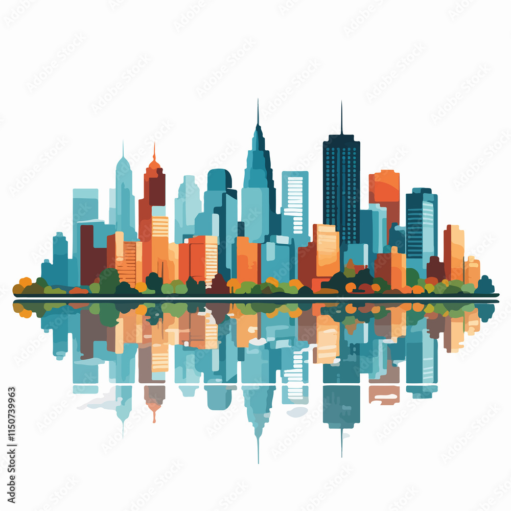 Obraz premium City Skyline Icon Vector Illustration for Urban Design, Flat Design Skyline Image