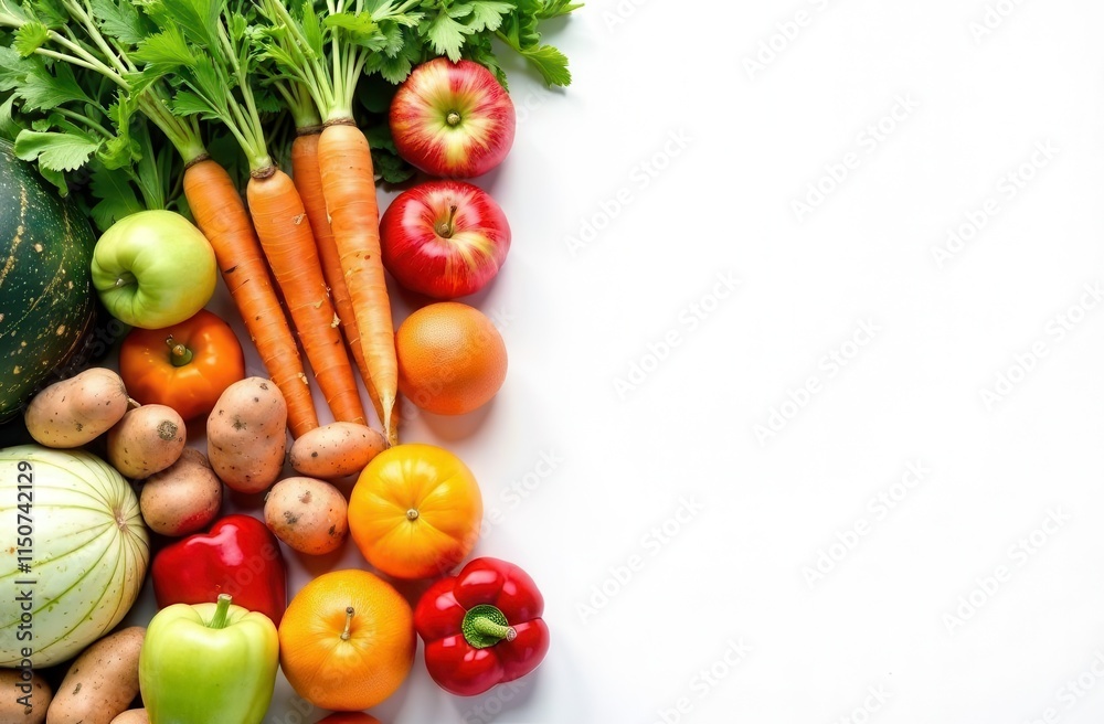 Fresh vegetables on a white background with space for text. Sign for a supermarket. Fresh vegetables on a white background with space for text. Sign for a supermarket.