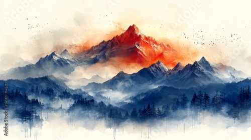 Majestic mountain landscape featuring vibrant colors and foggy valleys during...