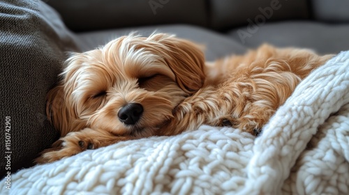 Cozy dog sleeping peacefully on a soft blanket in a comfortable indoor setting