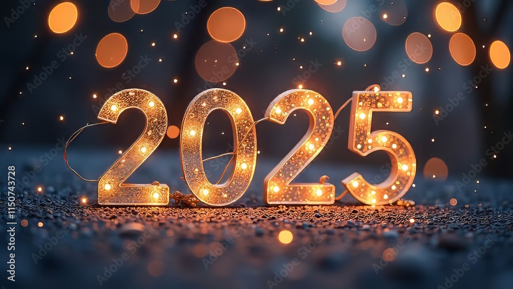 Gold Happy New Year 2025 message balloons with decoration party.Symbolizes the start of the new year Gold Happy New Year 2025 message balloons with decoration party.Symbolizes the start of the new year