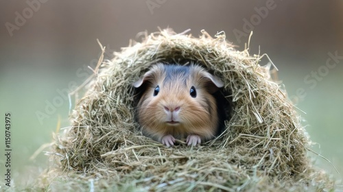 Cute small rodent peeking from its cozy nest with curious expression during t...