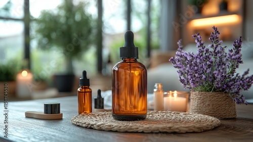 Essential oils displayed in a cozy indoor setting with natural light