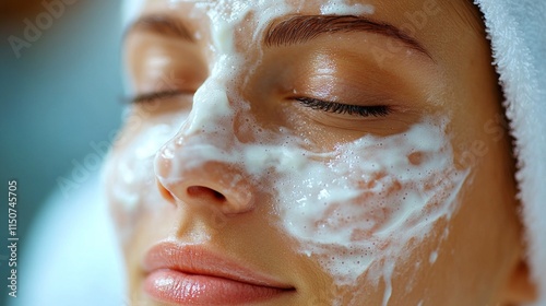 Relaxing facial treatment at a spa for rejuvenation and skincare on a calm af...