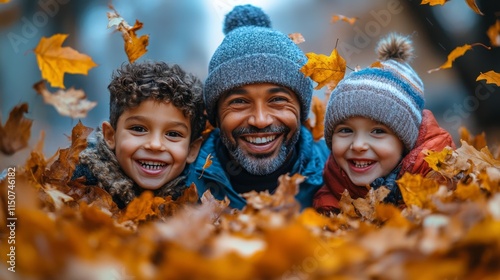 Joyful moments in a golden autumn forest with family enjoying nature together