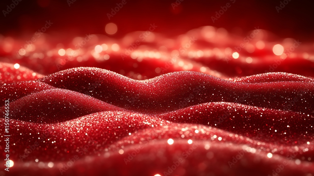 Red Glitter Waves Sparkling Shimmering Background Red Glitter Waves Sparkling Shimmering Background